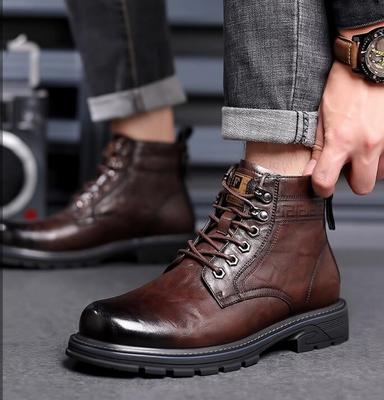 Calidad de Lujo Diseñador Vintage Cuero Hombre Botas de Nieve Negocios Microfibra Cuero Hombre Botas con Cordones Exterior Botas de Motocicleta