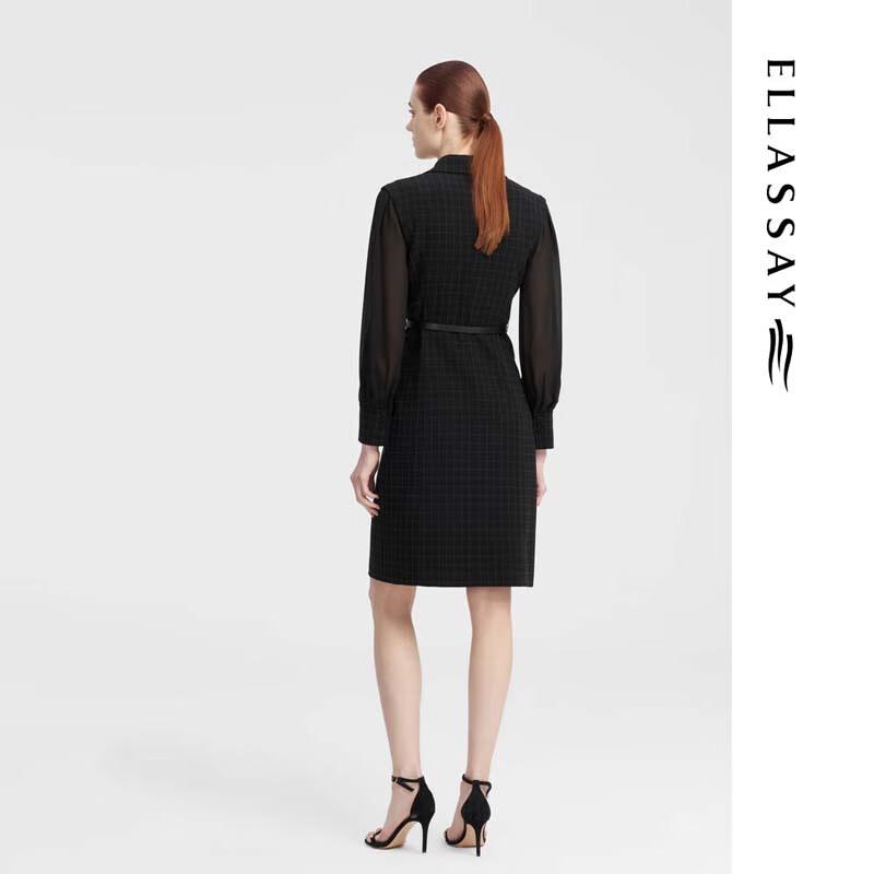 ELLASSAY Women's Black Plaid Shirt Dress