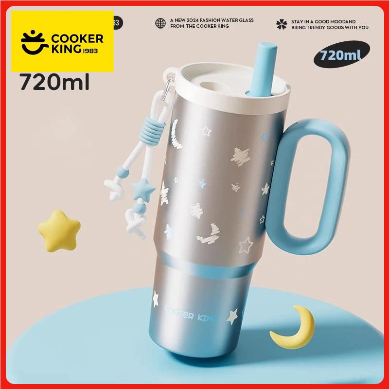 COOKER KinG 720ML Car Thermal Mug 316 Stainless Steel  Straw Insulated Ice Cup Tumbler with Handle Stylish Insulated Coffee Cup