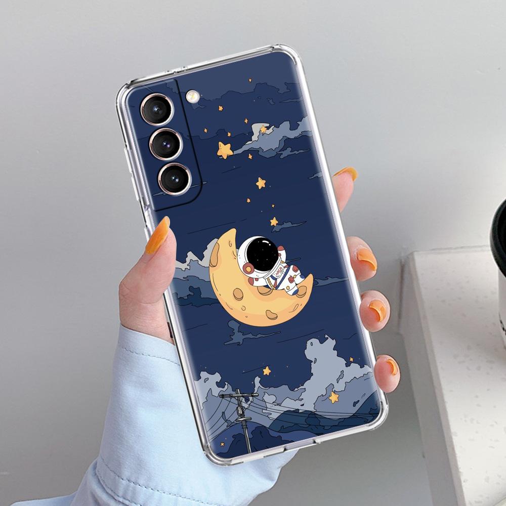 Phone Case For Samsung Galaxy S26 S25 S24 S23 S22 Ultra S20 S21 FE 5G Plus Soft Clear Cover Space Astronaut Cartoon