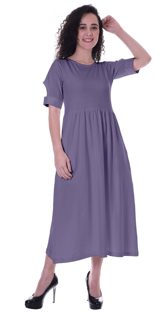 Moomaya Damen Kleid mit geraffter Taille, teelange Kleider, klassisch, Sommer