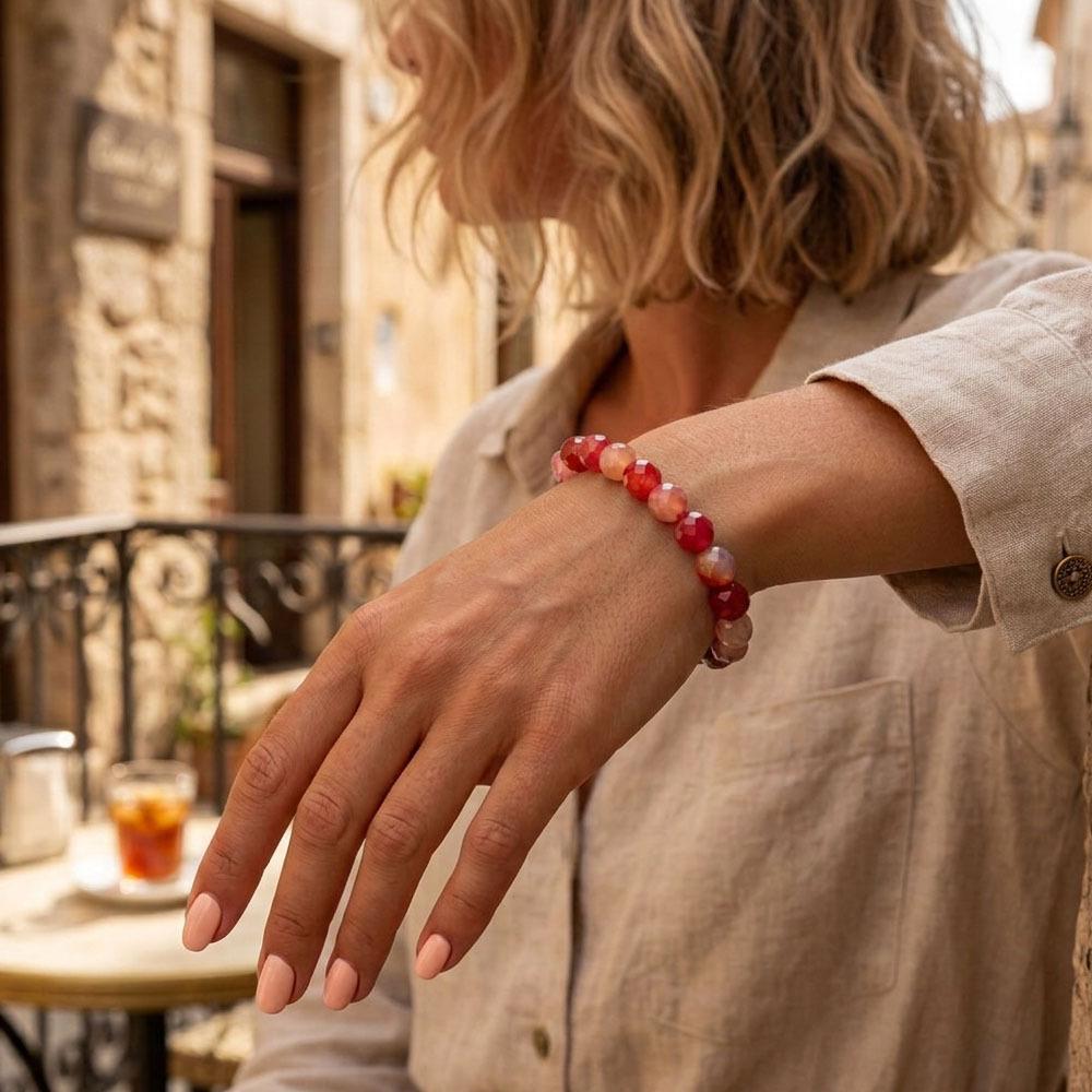 European Multi-Color Faceted Beaded Elastic Bracelet, Stackable Semi-Precious Stone Design