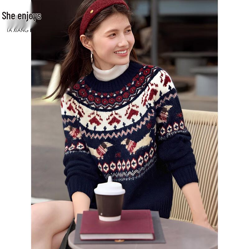 Women's Fair Isle Jacquard Round Neck Knit Sweater