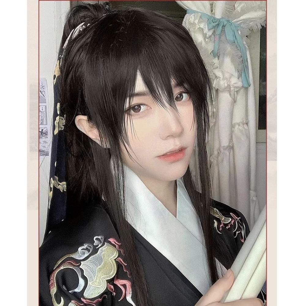 High Ponytail Men's Hanfu Cosplay Wig Chinese Style Long Straight Hair  Photo Props