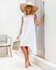 Summer Cotton Linen Solid Color Sleeveless Irregular Round Neck Long Dress