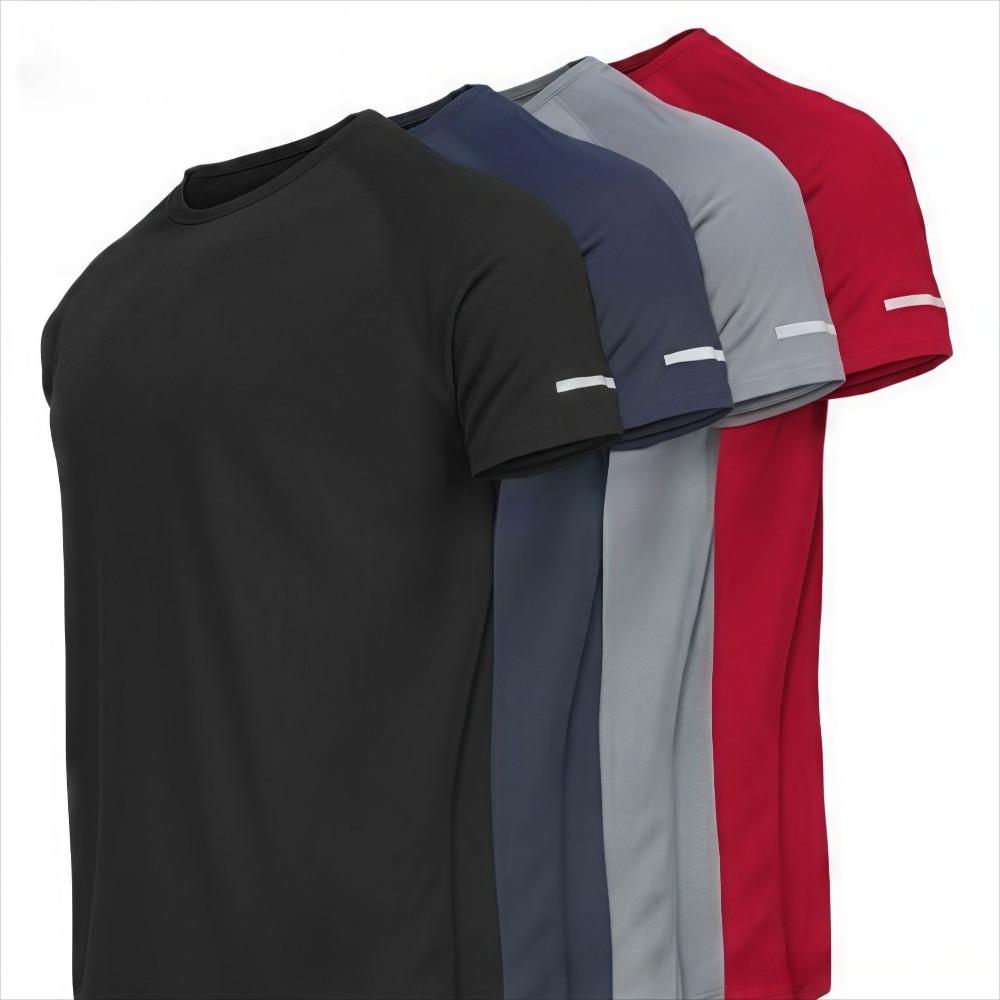 Casual Sporty Printed Reflective Stripe T-Shirts Breathable Quick-Dry Short-Sleeve Crew Neck Tops