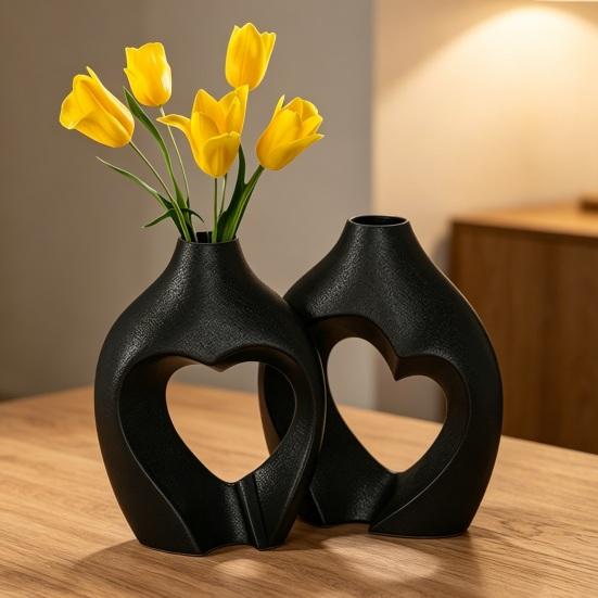 1 Pair Snuggle Hollow Heart Shaped Vase, Minimalist Modern Flower Vase, Nordic Boho Style Decorative Vase for Living Room Shelf, Mantle, Entryway,