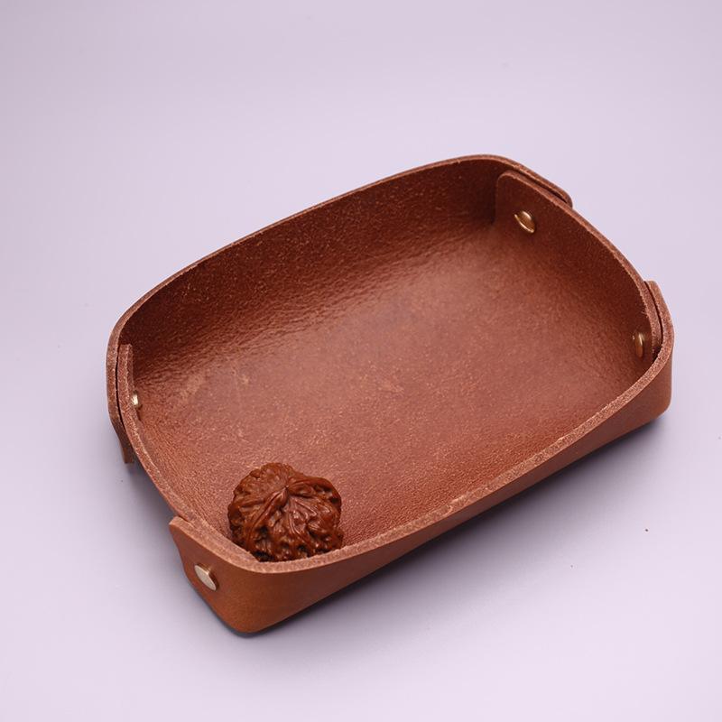 

Винтажный поднос для хранения из натуральной кожи, тарелка для украшений, часов, ключей, кошелька, коробка для хранения кубиков, монет, органайзер для мелочей для дома, офиса, рабочего стола