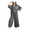 [TRTRO] Women's Loungewear, Top and Bottom Set, Large Size, Round Collar, Long Sleeves, Pajamas, Room Wear, Sleepwear, Elastic Waist