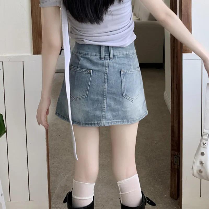 High Waist A-Line Denim Skirt Women Vintage Washed Short Plus Size Mini With Slight Stretch
