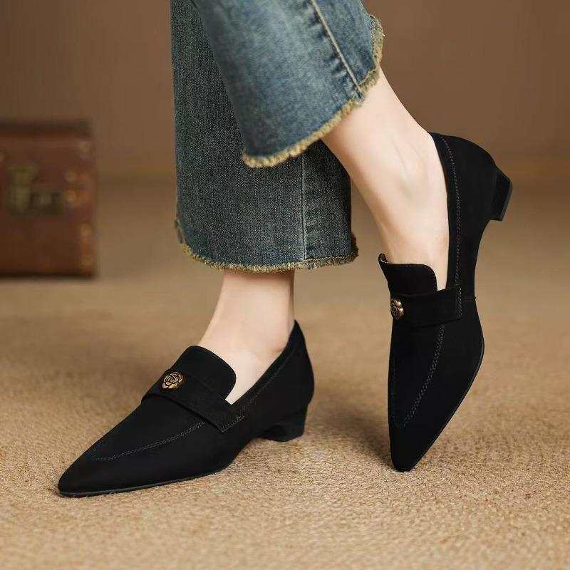 2025 Fashion Dress High Heels Retro Handmade Genuine Women's Pointed Toe Single Shoes Design Thick Heel Versatile Comfortable