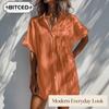 Fashion Summer Spring Solid Color Print Short Sleeve POLO Neck Casual Dresses