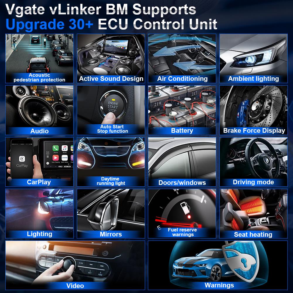 vLinker BM+ Bluetooth Diagnostic Tool for BMW: Supports BimmerCode On Android & Apple.
