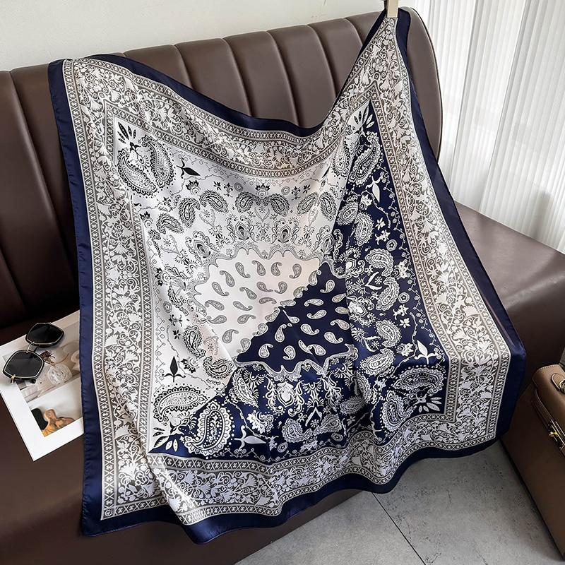 90*90cm Satin Square Scarf Women Hijab Paisley Cashew Print Silk Scarf Neckerchief Shawl Wraps Headband Hair Accessories Bandana