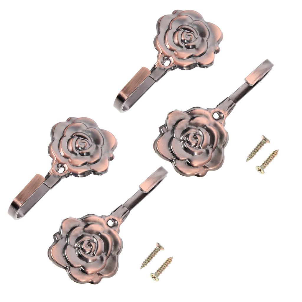 4set Curtain Hooks Holdbacks Decorative Bronze Rose Wall Hangers Retro Tiebacks for Drapes Bedroom Bathroom Accessories