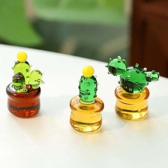 Miniatur Kaktus Figur aus Kunstkristall Handgeblasenes Glas Topfpflanze Ornament für Zuhause Büro Schreibtisch Tischplatte Auto Innenraum Armaturenbrett Dekoration