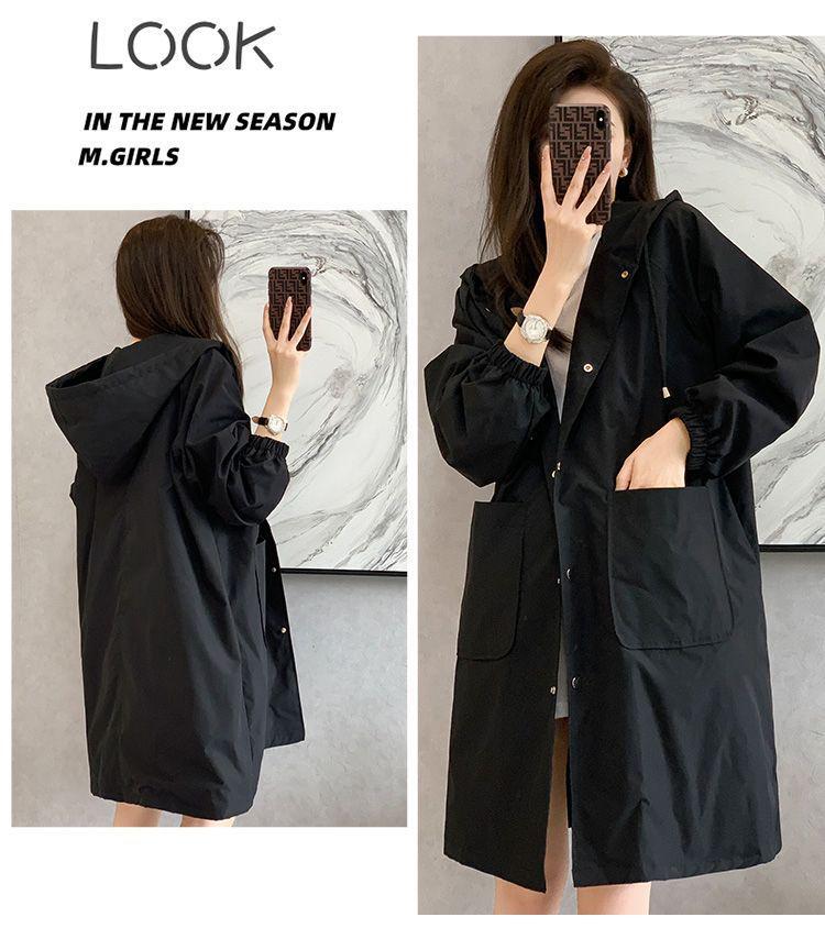Women's Mid-Length Hooded Trench Coat - 2025 Autumn Korean Style, Loose Fit, Casual, Plus Size.
