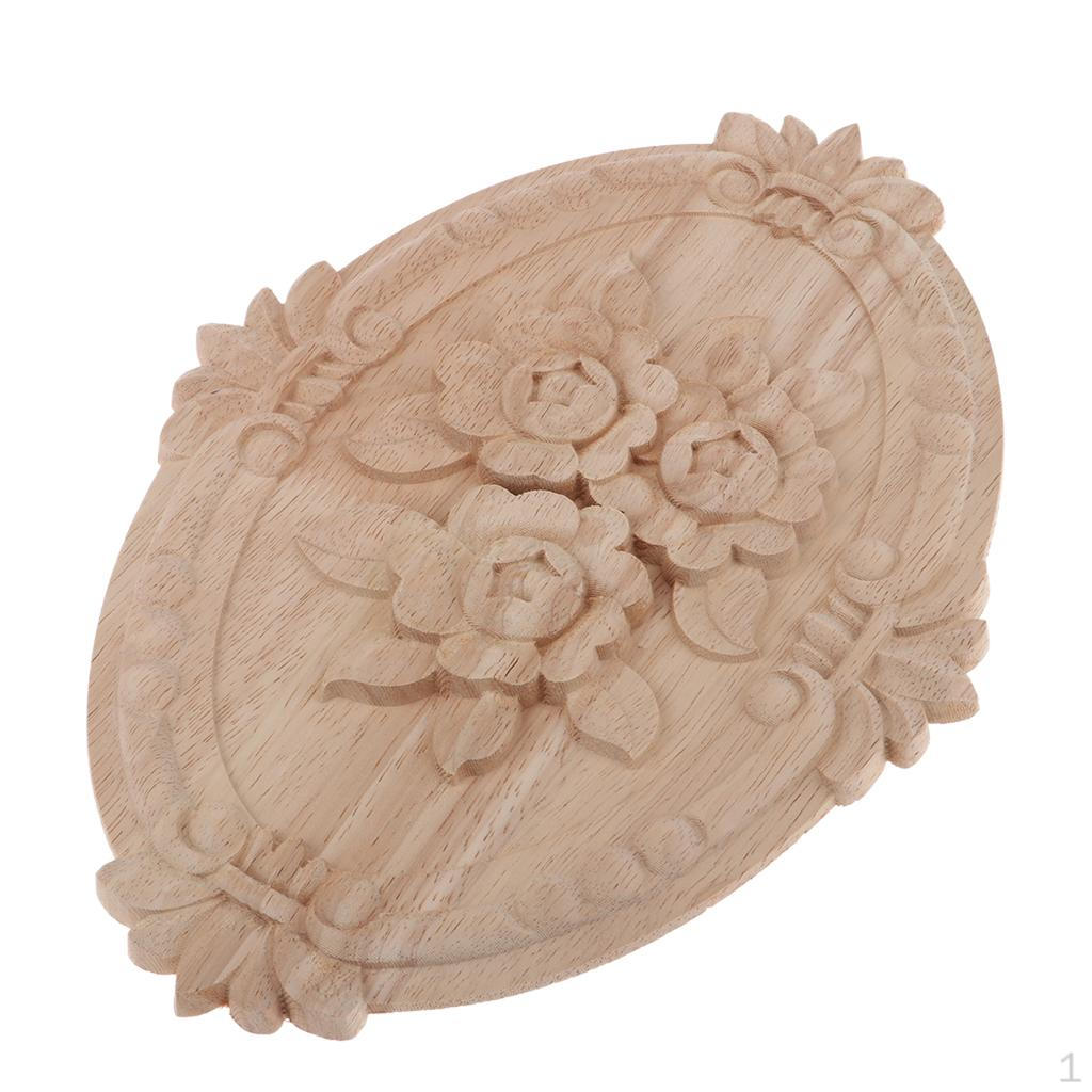 

Wood Applique and Onlays Unpainted Wooden Carved Flower Decal Furniture Decorations for Cabinet, 30x22cm