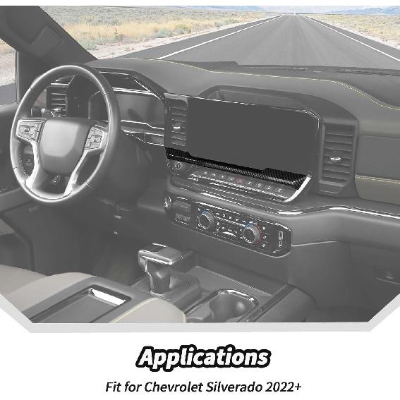 JeCar for Silverado Carbon Fiber Interior Center Console Dash Panel Trim Overlay for 2022 2023 2024 2025 2026 Chevrolet Chevy Silverado