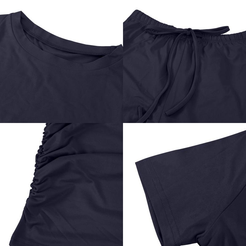 Fashion Casual Set Kardashian Style Ruched Short Sleeve Top Long Pants Set For Women