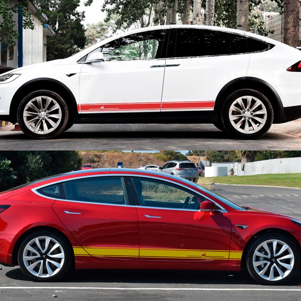 3-teilige Autotür-Seitenschweller-Aufkleber für Tesla Modell 3 SXY, Tuning-Zubehör, Grafiken, Blitz, Vinyl, Motorhaube, Motorabdeckung