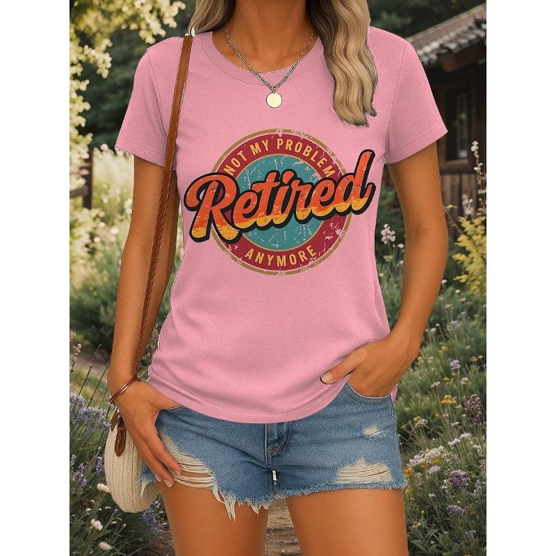 

Women s T-sleeve funny retired animal letter pattern printing fashion casual round neck short-sleeved women s clothing 3XL