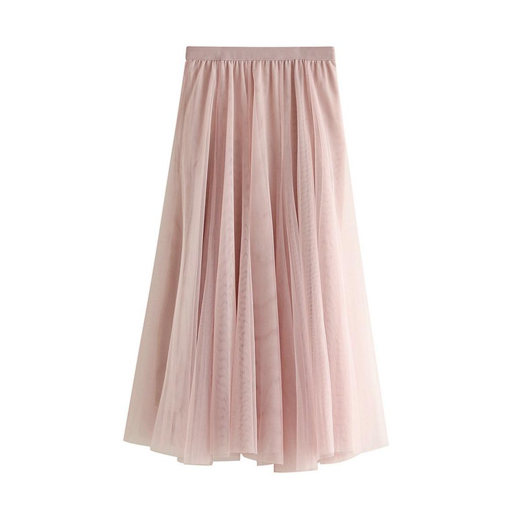 Women's Fashion Casual Color High Waist Ruffle Splicing Mesh Half-body Skirt