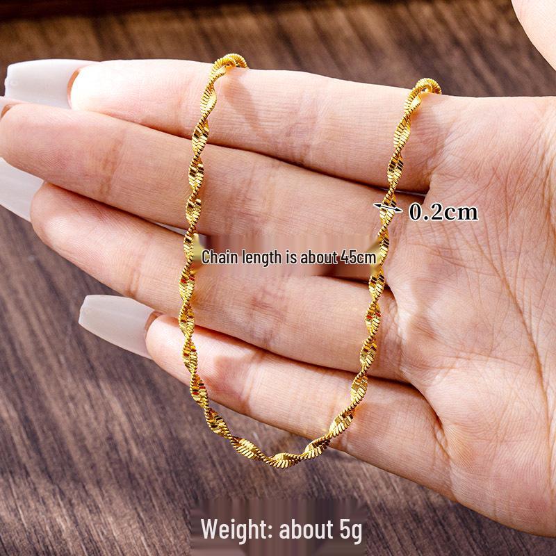 Trendy Vietnam Sand Gold Necklace & Water Wave Chain Bracelet Anklet Set with Long-lasting Color Retention
