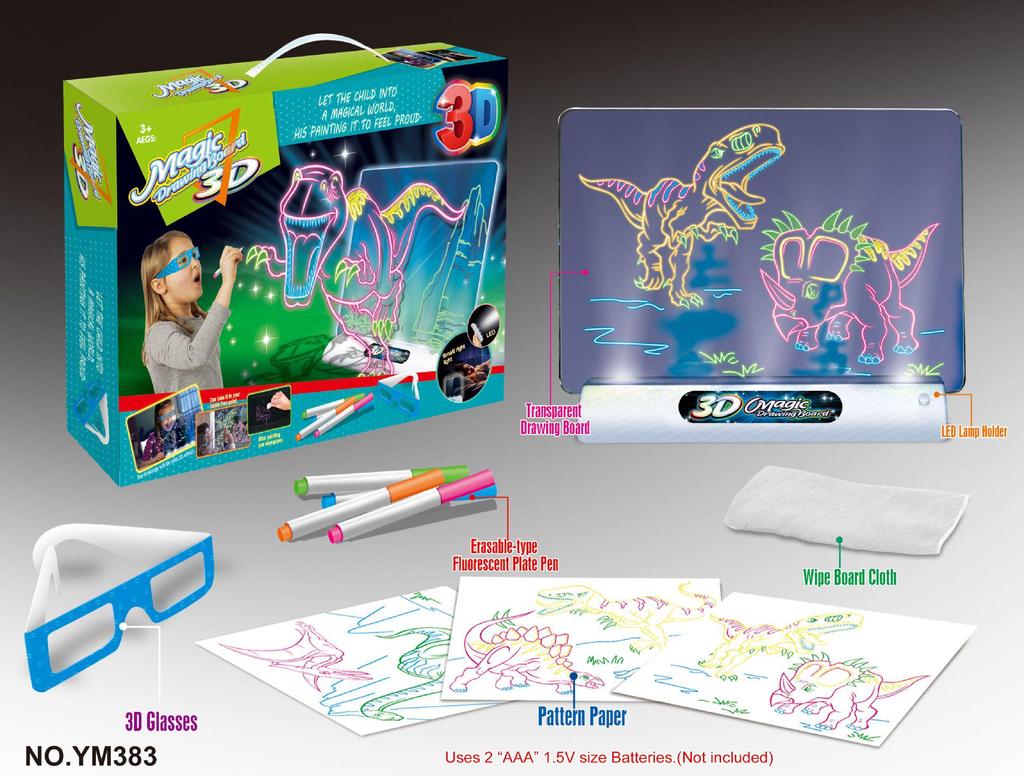 3D LED Fluorescent Children's Drawing Board – Multifunctional Early Education Luminous Toy