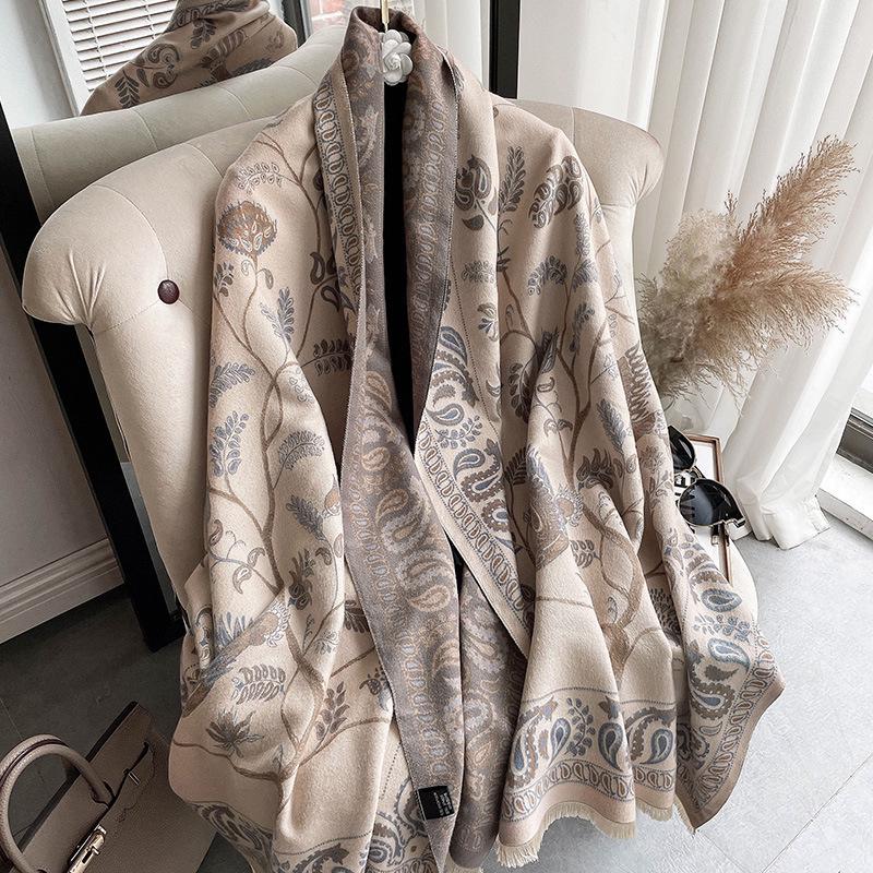Liu Yifei-Inspired Retro Bluebird Cashmere Scarf - Thick, Warm, Ethnic Style Women's Winter Neck Warmer