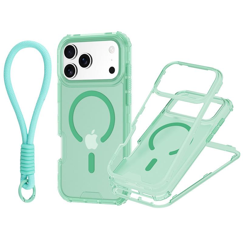 Pentru IP 17 Pro Max Husa de Telefon Magnetică Colorată 3-în-1 cu Textură de Piele și Curea