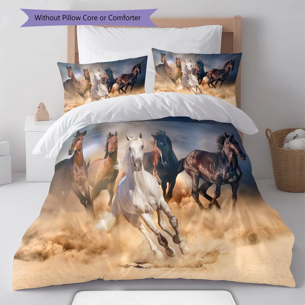 1 Stück Pferdebettwäsche Steppdecke Set Bettbezug Kissenbezug Heimdekoration Geburtstagsgeschenk (1 * Bettbezug + 15 * Kissenbezug, ohne Füllung)