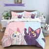Sailor Moon Luna & Katzenfamilie Bettbezug & Kissenbezüge, Sailor Moon Fan Schlafzimmer Bettwäsche, Perfektes Geschenk.chl