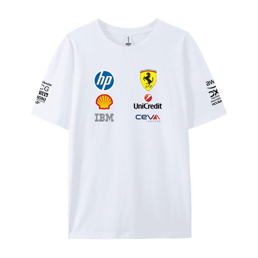 Camiseta Oversized de Casal Ferrari F1 Racing Estampa Clássica de Logo de Patrocinador Manga Curta Casual de Motorsport Streetwear