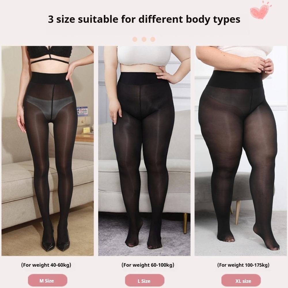 Plus Large Size 175kg Horse Oil Stockings 8D Black Silk Smooth Oil-shiny Tights Anti-hook High-end Pantyhose Women Bodystockings