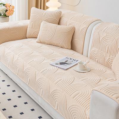 Geometry Plush Sofa Towel Geometry Non Slip Sofa Mat All Season Couch Slipcovers For Living Room Solid Color Sofa Covers Beige