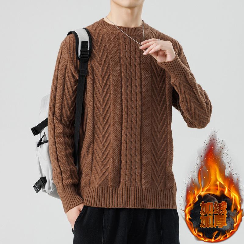 Winter Hot Sale, Fashionable Personalized Woven Plush Crew Neck Sweater, Fashionable Knitted Sweater Men's Winter Clothing