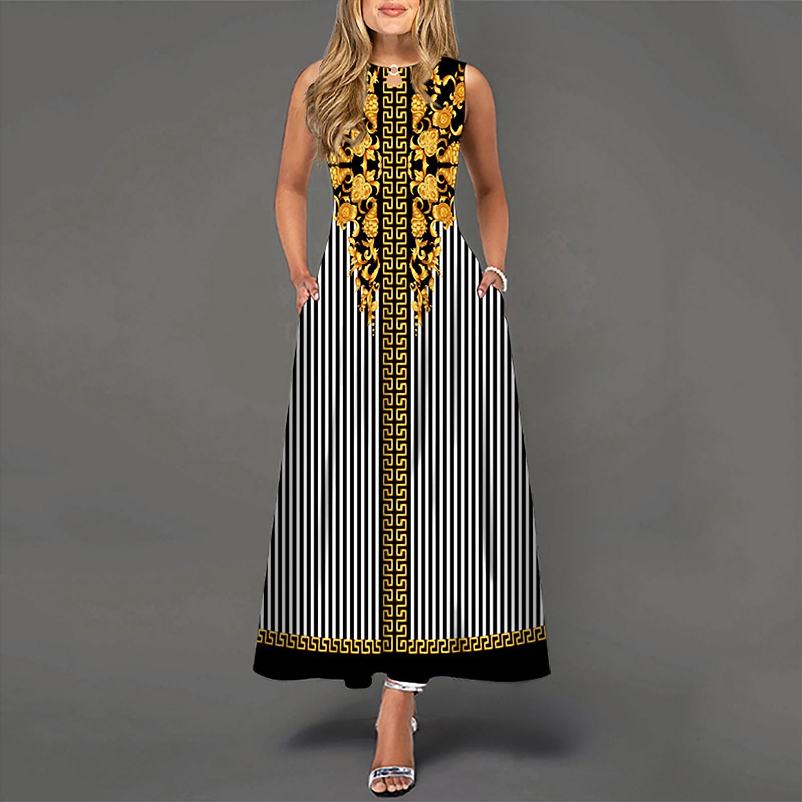 

Женское повседневное длинное платье без рукавов с большим подолом и круглым вырезом с принтом L