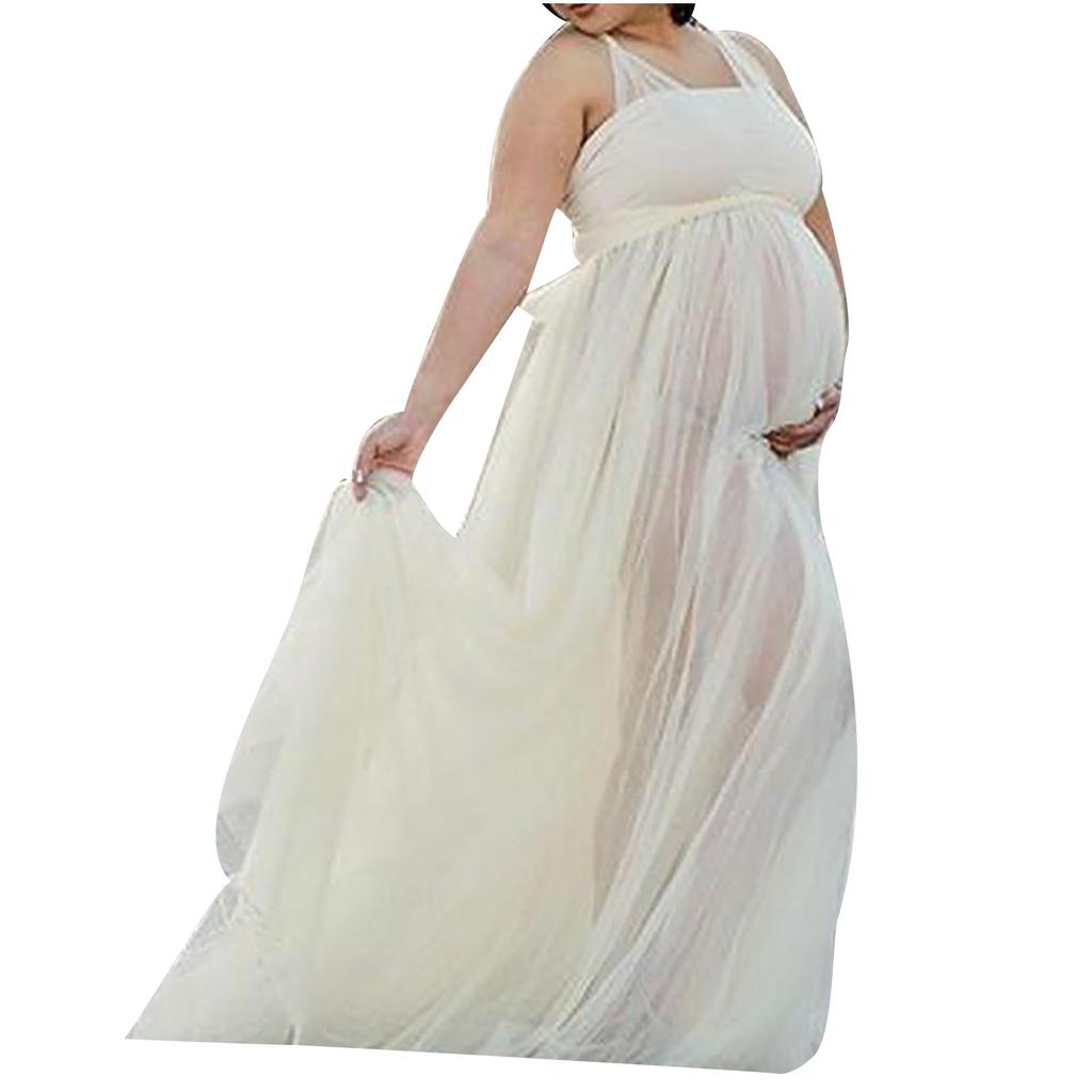 Women Pregnant Lace Long Splicing Tie Dress Maternity Photography Props Clothes