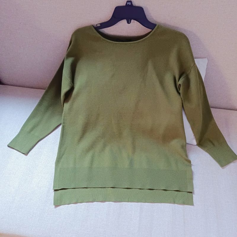 

Idle Style round Neck Mercerized Cotton Pullover Top Sweater Army Green XS