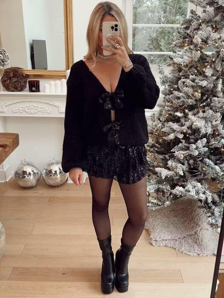 2024 Spring Fashion Bow Decor Loose Knit Cardigan