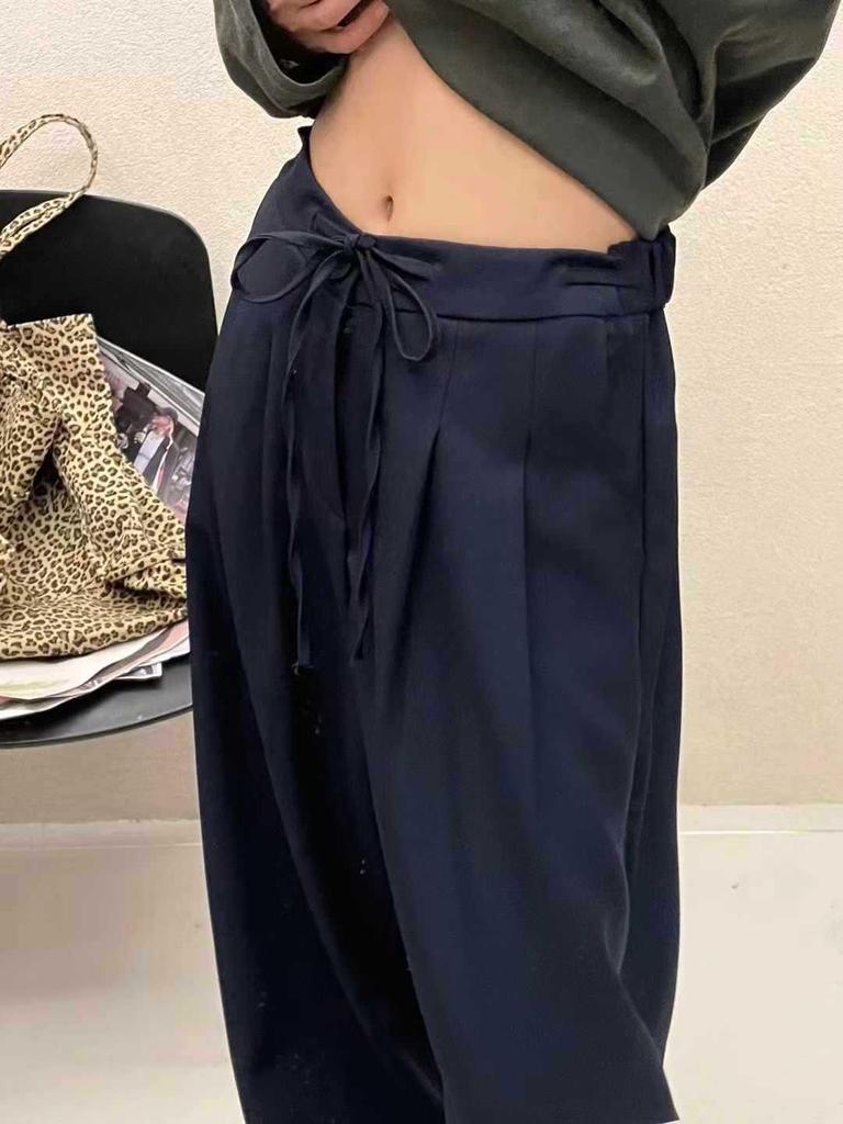 Women's Spring High Waist Drawstring Wide Leg Trousers - Plus Size Korean Style