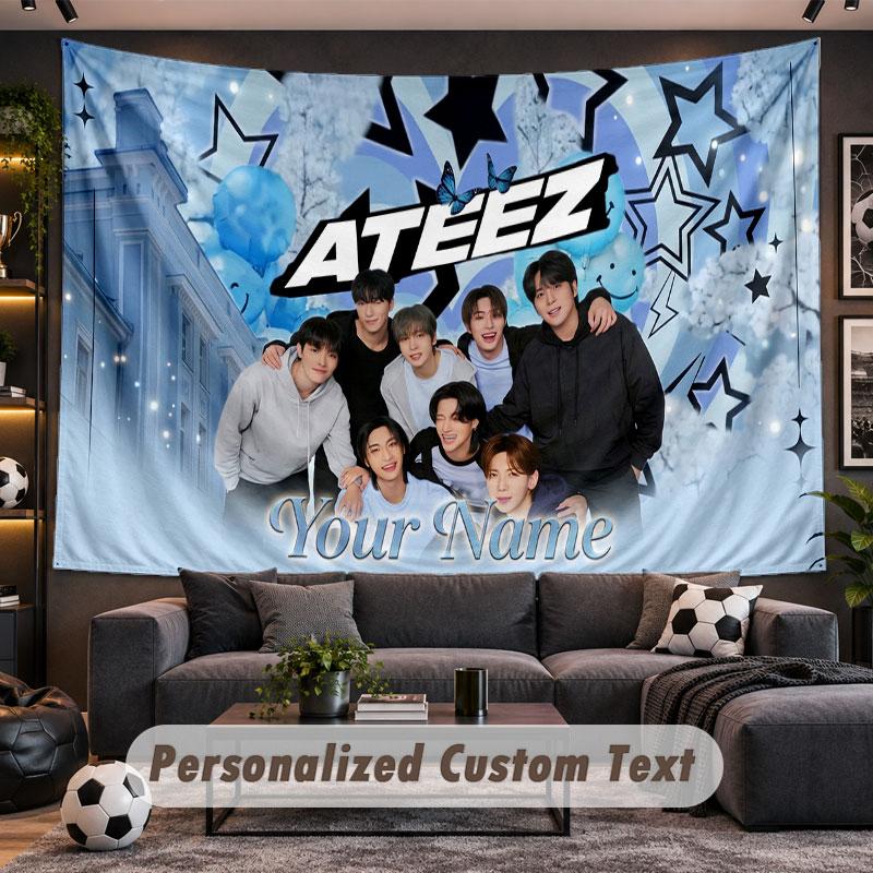Wall Hanging Tapestry Custom NameATEEZ Pattern Personalized Printed Fabric Wall Decor
