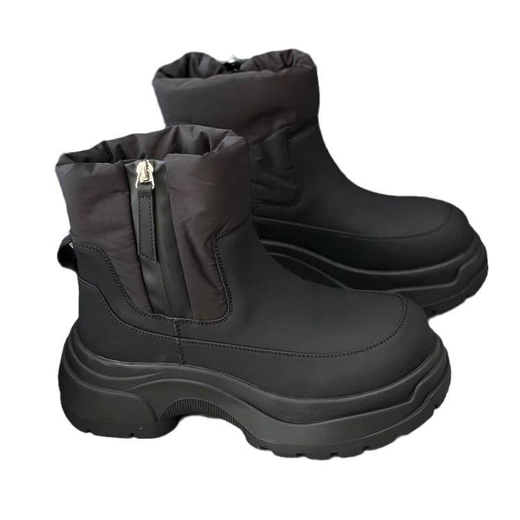 Soft leather warm thickened wool snow boots 2024 winter thick-soled round head thick medium heel cowhide fur short boots children