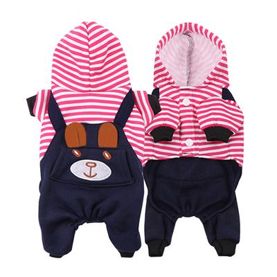Dog Warm Clothes Autumn Winter Fashion Cute Embroidered Bear Stripe 4 Legged Warm Windproof Pet Coat for Daily Outdoor