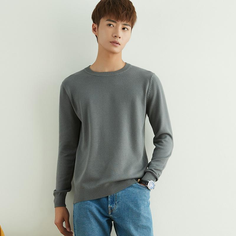 Autumn and Winter V-neck Round Neck Men's Knit Sweater Simple Wind Wild Color Pure Color Pullover Sweater Bottoming Business Sweater
