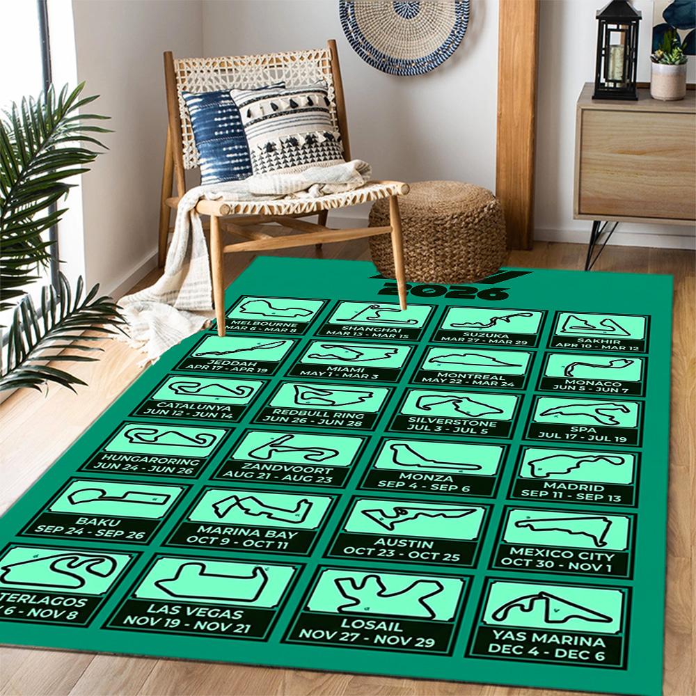 2026 Formula 1 Calendar Themed Anti-Slip Rugs - Polyester Home Decor, Suitable for Bedrooms, Living Rooms, Doorways, Studios, and Decorations