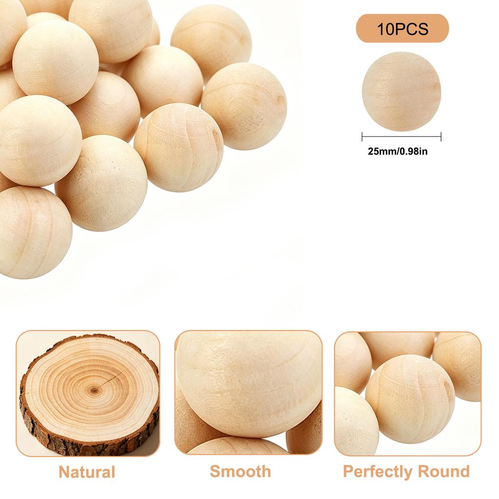 1-50Pcs Wood Ball Dia 6mm-75mm Wooden Primary Color Solids Round Wooden Ball Decoration DIY Home Painted Parts