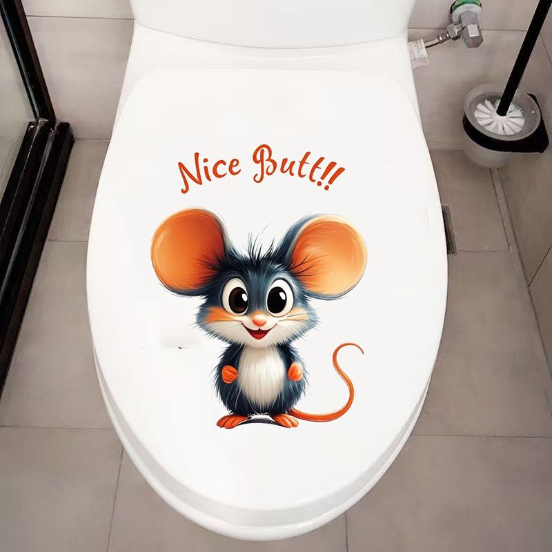 Self-adhesive Waterproof Toilet Stickers Cute Cartoon Mouse for Bathroom Toilet Seat Decor