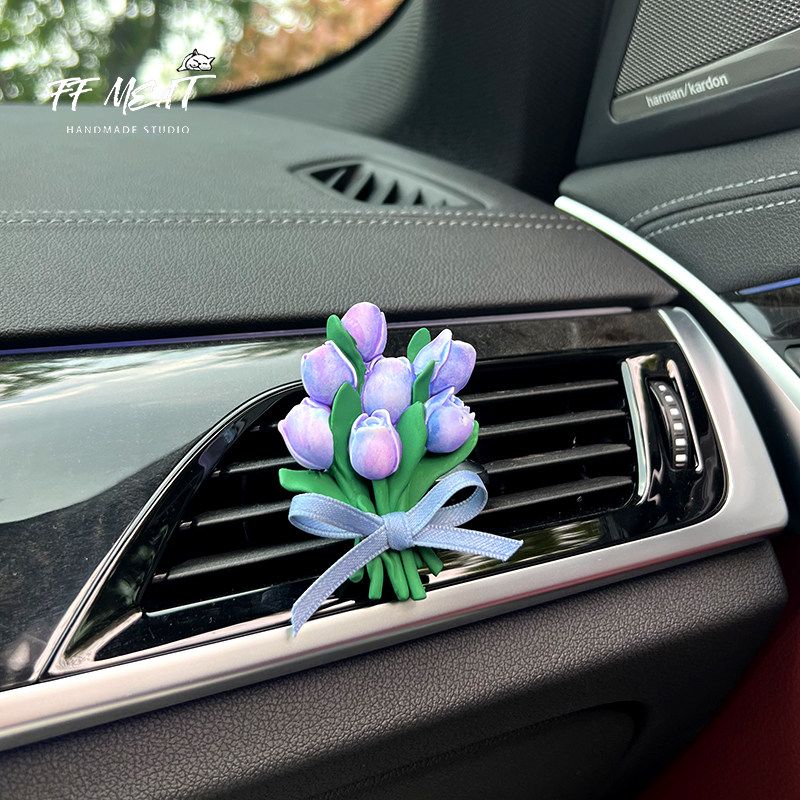 Car Air Freshener Pink Tulip Car Air Conditioning Vent Dashboard Decoration Aroma Diffuser Stone Goddess Gift